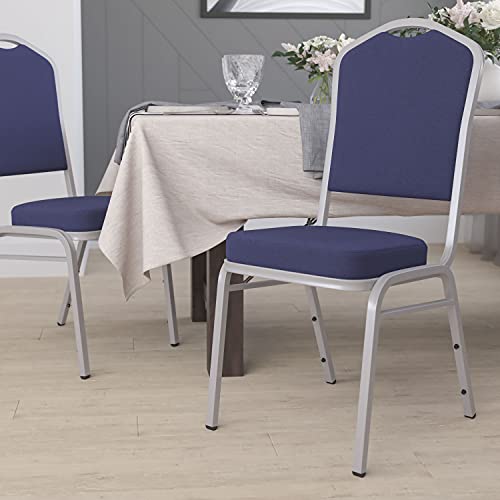 Flash Furniture Hercules Fabric Crown Back Stackable Banquet Chair, Silver | Silver Frame, Fabric Upholstery - color: Navy Fabric/Silver Frame, size: Set of 1