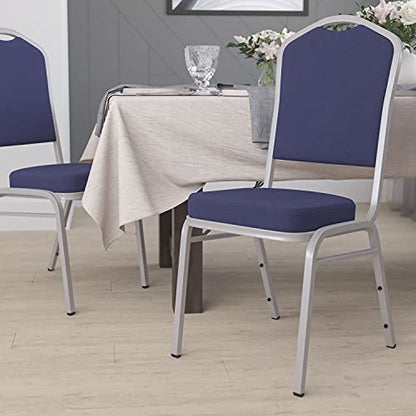 Flash Furniture Hercules Fabric Crown Back Stackable Banquet Chair, Silver | Silver Frame, Fabric Upholstery - color: Navy Fabric/Silver Frame, size: Set of 1