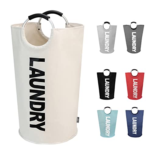DOKEHOM 90L Large Laundry Basket Bag, Collapsible Tall Hamper, Beige | Freestanding tall washing bin & foldable laundry bag. High-capacity clothes storage basket with durable sturdy handles - color: Beige, size: 90L