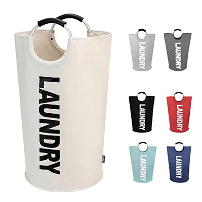 DOKEHOM 125L X-Large Laundry Basket Bag, Collapsible Tall Hamper, Beige | Freestanding tall washing bin & foldable laundry bag. Extra large clothes storage basket with durable sturdy handles - color: Beige, size: 125L