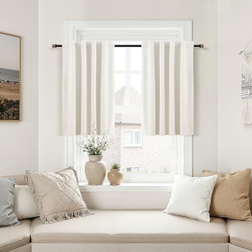 White 100% Blackout Kitchen Linen Curtains Back Tab Pleated Small Drape 24 Inch Length Privacy Elegant Modern Cafe Curtain for Rustic Farmhouse Sound Proof Bedroom Half Window 26x24 - color: White, size: 26"W x 24"L (Pack of 2)