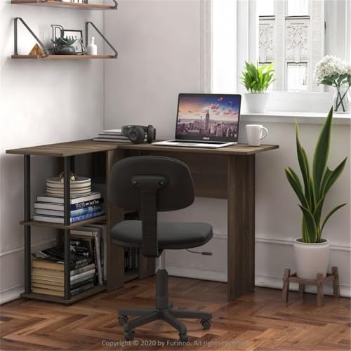 Furinno Abbott L-Shape Computer Desk with Bookshelf, Columbia Walnut/Black - color: Columbia Walnut/Black, style: Plastic Poles