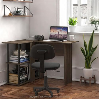 Furinno Abbott L-Shape Computer Desk with Bookshelf, Columbia Walnut/Black - color: Columbia Walnut/Black, style: Plastic Poles