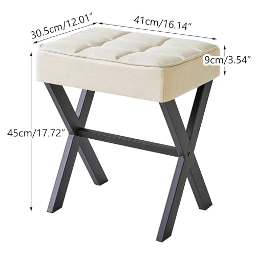 IBUYKE Square Makeup Stool with X-Leg, Linen Vanity Chair, Linen LG-70Y | Footrest Ottoman Seat Multi-Use Small Side Table Bedroom Living Room - color: Linen, size: 17.72"-Linen