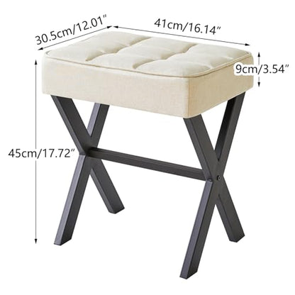 IBUYKE Square Makeup Stool with X-Leg, Linen Vanity Chair, Linen LG-70Y | Footrest Ottoman Seat Multi-Use Small Side Table Bedroom Living Room - color: Linen, size: 17.72"-Linen