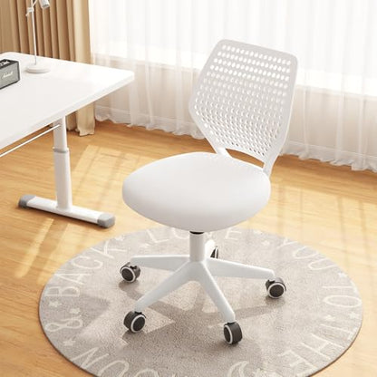 JPBSTO Armless Desk Chair, Height Adjustable Swivel Office Rolling Task Chairs with Soft Mesh Padded Cushion, Ergonomic Small Study Computer Chair - color: Solid White