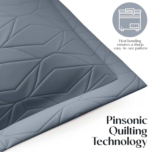 Clara Clark Quilts Twin Size - All Season Bedspread Coverlet Set, Pinsonic Weave Lightweight Bedding Set - 5 Piece Twin Quilt Set with Pillow Shams, Steel Blue - Twin Grid - color: 22 – Slate Blue – Grid, size: Twin
