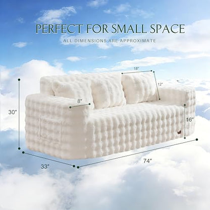 ZurNesfure Sofa Couch 3-Seater Boneless Sofa with Pillow White,3-Seater | No Assembly Need, Modern Couch with deep seat and Washable Cover Cloud Sofa for Living Room Bedroom Apartment - color: Bubble White, size: 3-seater