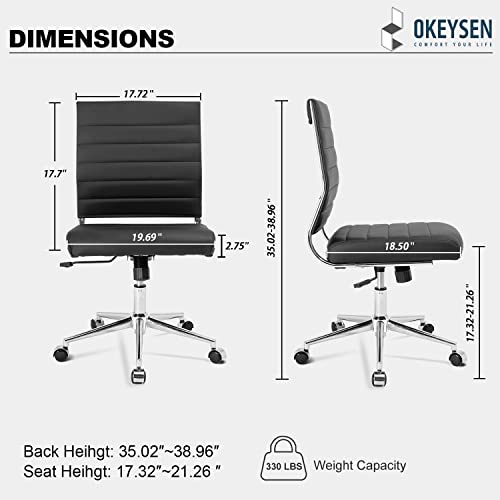 Okeysen Armless Office Desk Chair, Mid Back Ergonomic Swivel Conference Room Chair, Adjustable Height PU Leather Home Desk Chair, Modern Small Rolling Computer Task Chair, Black - color: Black