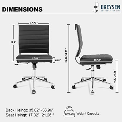 Okeysen Armless Office Desk Chair, Mid Back Ergonomic Swivel Conference Room Chair, Adjustable Height PU Leather Home Desk Chair, Modern Small Rolling Computer Task Chair, Black - color: Black