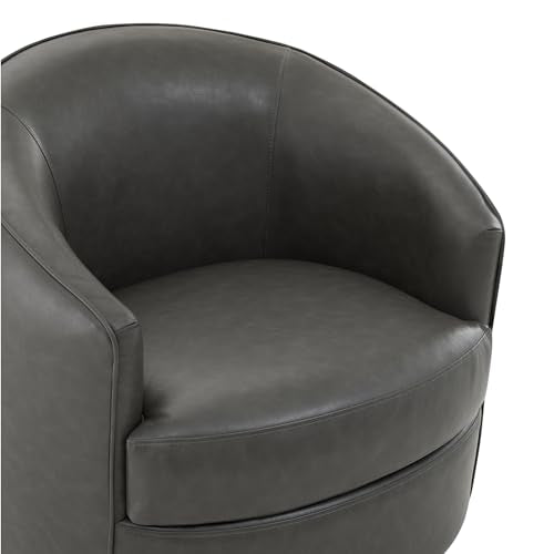 CHITA Leather Barrel Swivel Accent Chair, Wood Frame, Fully Assembled, Grey | Modern Armchair with FSC Certified Wood Frame, Living Room Chair for bedroom & office, 31.5"Dx32.3"Wx28.7"H, 350 Lbs Capacity - color: Grey - Faux Leather