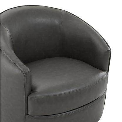 CHITA Leather Barrel Swivel Accent Chair, Wood Frame, Fully Assembled, Grey | Modern Armchair with FSC Certified Wood Frame, Living Room Chair for bedroom & office, 31.5"Dx32.3"Wx28.7"H, 350 Lbs Capacity - color: Grey - Faux Leather