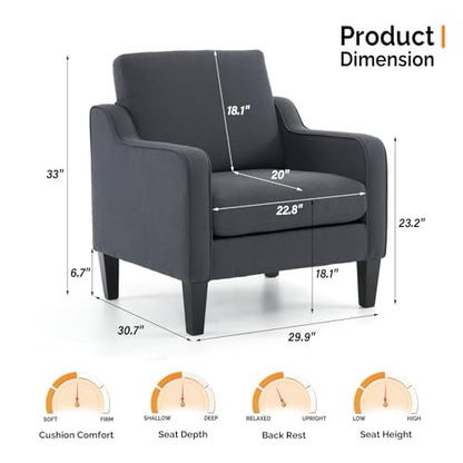 VINGLI Accent Chairs for Living Room Chairs Mid Century Modern Chair Sofa Chair Upholstered Arm Chair with Scooped Arms for Bedroom, Apartment, Office, Studio, Waiting Room, Play Room - color: Dark Grey
