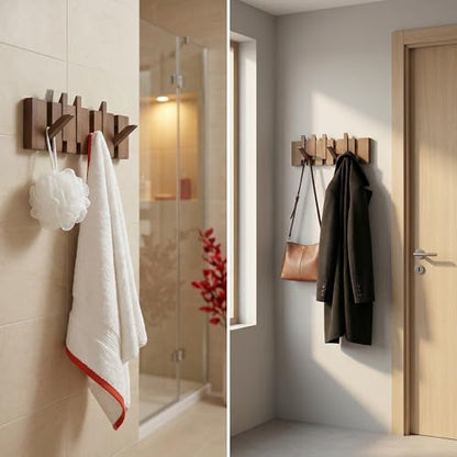 16.9" Wooden Piano Key Coat Rack Wall Mounted, 6 Hooks Natural Walnut Wall Coat Rack, Wall Mounted Coat Rack for Hanging Coats/Hats/Keys/Towels/Bags - size: 6 Hooks