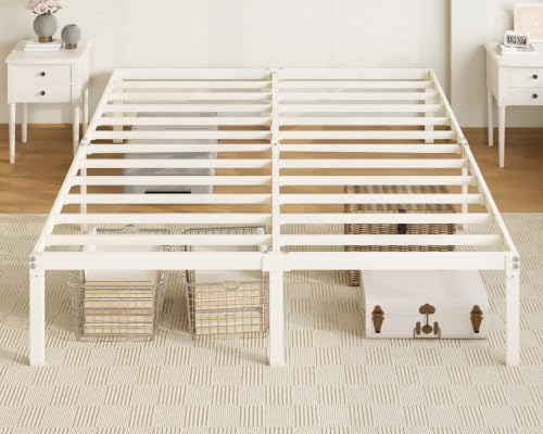 Allewie Queen Bed Frame, 14 inch Metal Platform Beds with Storage Space, No Box Spring Needed and Easy Assembly, Beige - color: Beige, size: Queen