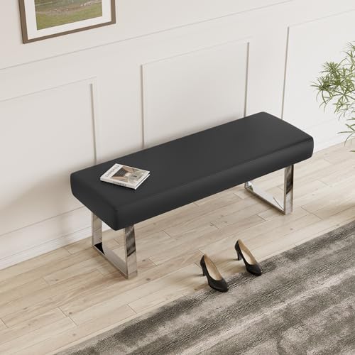 JIEXI 45.3'' Modern PU Leather Kitchen Entryway Bench w/Sturdy Metal Legs | Heavy Duty Chrome Metal Legs, Sturdy Frame, Ideal for Entryway Dining Room Living Room - color: Black, size: 45 IN