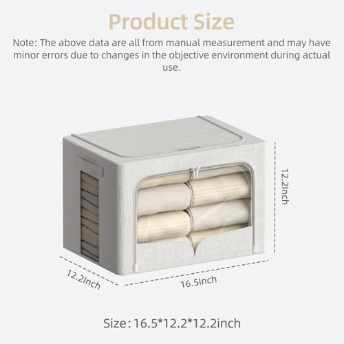 FHSQX 3 Pack Clothes Storage Bins - Foldable Metal Frame Storage Box - Stackable Linen Fabric Container Organizer Set with Carrying Handles and Clear Window (Cream White, 16.5x12.2x12.2inch(40L)) - color: Cream White, size: 16.5x12.2x12.2inch(40L)