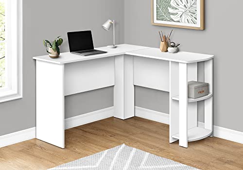 Computer Desk L-Shaped White Laminate with Storage | Particle board, white laminate, L-shaped desk, right storage with 2 cubbies, 47 in desktop