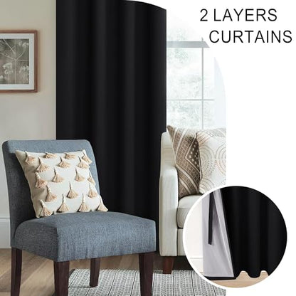 XWZO Black Blackout Curtains 2 Panels with Tiebacks- Heat and Full Light Blocking Window Panels with Grommets for Bedroom/Basement, 54 Inches Long Thermal Insulated Draperies, W38 x L54, Set of 2 - color: Black, size: 38"W x 54"L (Pack of 2)