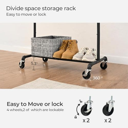FOUCSSOMEI Clothing Rack with Wheels, Heavy Duty Clothes Rack, Rolling Garment Rack, Metal Clothing Hanger Rack, Closet Organizer, for Bedroom Living Room, Yard Sales, Commercial Grade, Black - size: Single Rod