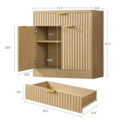 31.5" W Storage Cabinet with Drawer and Adjustable Shelf, Coffee Bar Cabinet, Fluted Sideboard Buffet Cabinet with 2 Doors for Living Room, Kitchen, Entryway, Natural - color: Natural-1 Drawer