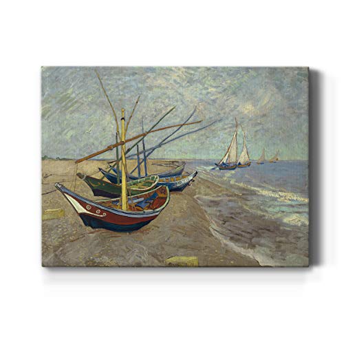 Renditions Gallery Fishing Boats on The Beach by Vincent Van Gogh Printed, Famous Painting Reproduction, Premium Gallery Wrapped Canvas Print, Ready to Hang, 8 in H x 12 in W, Made in America Art - color: Fishing Boats on the Beach, size: 12"L x 8"W