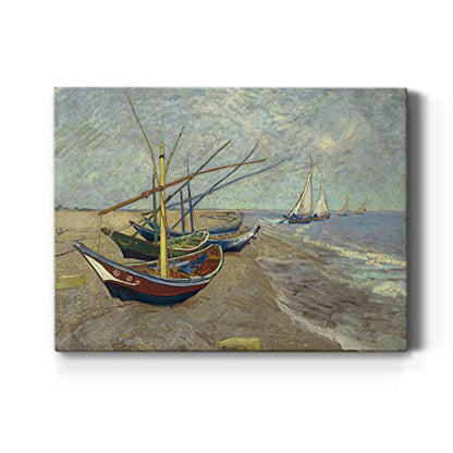 Renditions Gallery Fishing Boats on The Beach by Vincent Van Gogh Printed, Famous Painting Reproduction, Premium Gallery Wrapped Canvas Print, Ready to Hang, 8 in H x 12 in W, Made in America Art - color: Fishing Boats on the Beach, size: 12"L x 8"W