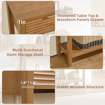 LEYAOYAO 47.2" Fluted Console Table with 3 Drawers, Brown Entryway Table | Modern Wood 2 Tier Entry Table, with Open Storage Shelf, Farmhouse Sofa Table Behind Couch, for Living Room, Hallway, Foyer - color: Tea Brown