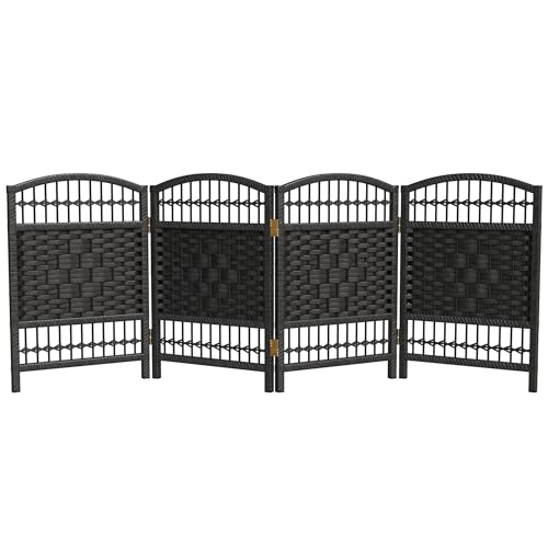 Red Lantern 2 ft. Short Fiber Weave Folding Screen - Black - 4 Panels - color: Black, size: 4 Panel