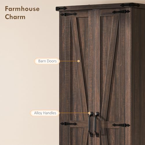 HOMCOM 71" Tall Kitchen Pantry Storage Cabinet Barn Doors Drawer Brown | Farmhouse, Adjustable Shelves, Freestanding Food Pantry Cabinet, for Kitchen, Dining Room - color: Brown