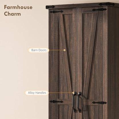 HOMCOM 71" Tall Kitchen Pantry Storage Cabinet Barn Doors Drawer Brown | Farmhouse, Adjustable Shelves, Freestanding Food Pantry Cabinet, for Kitchen, Dining Room - color: Brown