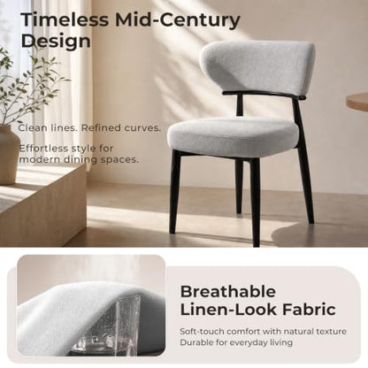 Dining Chairs Set of 6, Modern Upholstered Fabric Dining Chairs | Thick Padded Seat, Textured Fabric, Curved Back, Metal Frame, Dining Room, Kitchen, Breakfast Nook, Restaurant, Soft Gray - color: Soft Gray, size: Set of 6