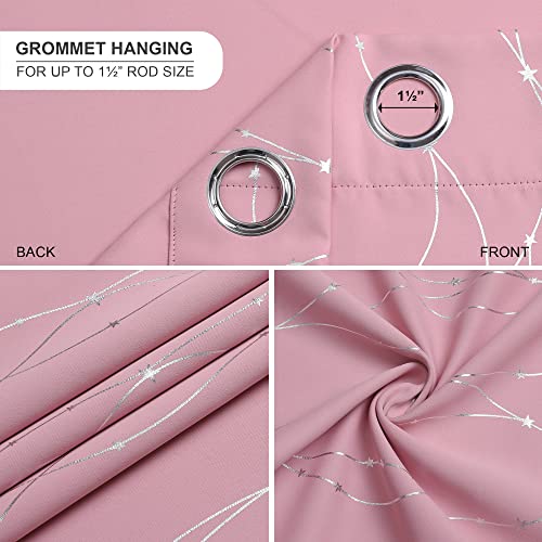 SMILE WEAVER Pink Blackout Curtains for Living Room 108 inch Length 2 Panels,Room Darkening Girls Bedroom Curtains,Silver Printed Design Soft Thick Thermal Insulated Grommet Window Drapes - color: Pink Silver, size: 52"W x 108"L (Pack of 2)