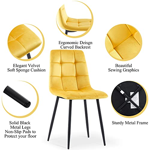Homedot Modern Kitchen Table Set with 4 Chairs, Grey Faux Wood Table with Hooks, Upholstered Velvet Yellow Dining Chairs for Restaurant, Dining Room - color: Yellow, size: 1* Grey Round Table+4*Chair