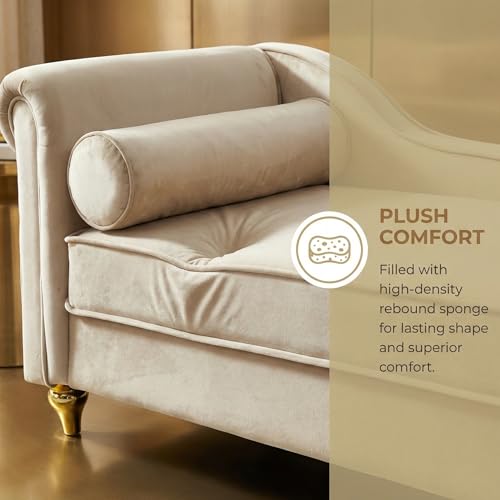 60.6" Modern Storage Chaise Lounge Indoor,Velvet Upholstery Sofa Chair with1 Toss Pillows,Upholstery Lounge Sofa with Gold Metal Legs for Small Apartment,Living Room,Office,Reception Area,Beige - color: Beige