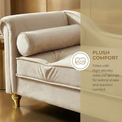 60.6" Modern Storage Chaise Lounge Indoor,Velvet Upholstery Sofa Chair with1 Toss Pillows,Upholstery Lounge Sofa with Gold Metal Legs for Small Apartment,Living Room,Office,Reception Area,Beige - color: Beige