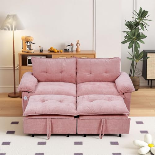 73" Plush Velvet Convertible Loveseat Sleeper Sofa Bed, Loveseat Convertible with Hidden Mattress, Sofa Bed Couch Simple Assembly for Small Apartment and Guest Space, Pink - color: Pink