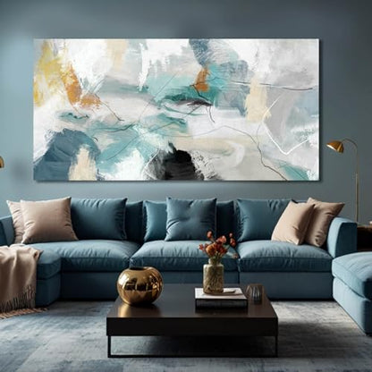 SOUGUAN 그린 월 아트 추상 벽 장식 청록색 그림 캔버스 프린트 벽용 삽화 73.7cm x 147.3cm - color: 초록색., size: 58"L x 29"W