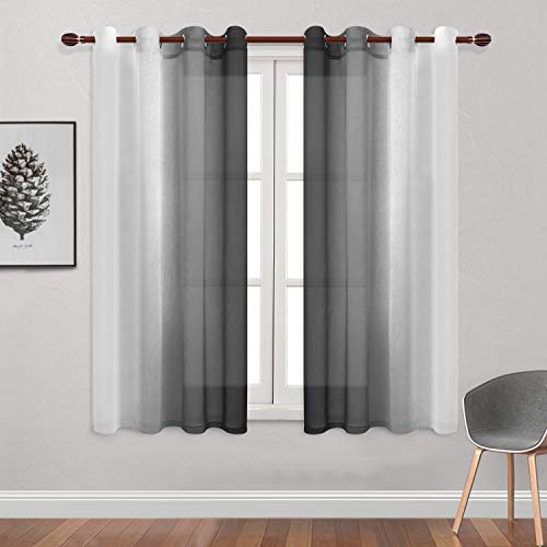 DWCN Black Ombre Sheer Curtains - Faux Linen Gradient Semi Voile Grommet Top Bedroom and Living Room Curtains, Set of 2 Window Curtain Panels, 52 x 63 Inch Length, Black - color: Black, size: 52"W x 63"L (Pack of 2)