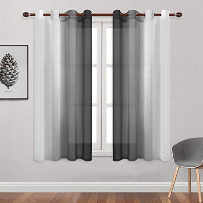 DWCN Black Ombre Sheer Curtains - Faux Linen Gradient Semi Voile Grommet Top Bedroom and Living Room Curtains, Set of 2 Window Curtain Panels, 52 x 63 Inch Length, Black - color: Black, size: 52"W x 63"L (Pack of 2)