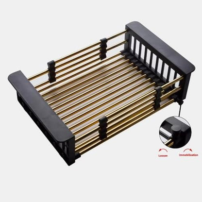 Gold Expandable Dish Drying Rack Over the Sink, Adjustable Stainless Steel Sink Drying Rack for Plates, Bowls & Utensils, Space-Saving Kitchen Counter Drainer(10-18 in) - color: Golden 10-18 in