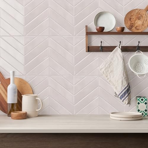 STICKGOO Herringbone Peel and Stick Backsplash, Smoky Pink, 10 Sheets | 12.6 x 9.7 in, Thicker Rectangular Vinyl Stick-On Wall Tiles, Easy Alignment, Waterproof, Easy to Clean, Kitchen/Bathroom - color: Smoky Pink, size: Pack of 10