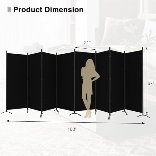 Room Divider-Folding Privacy Screens, 6 ft Partition Room Dividers Wall for Separation, Home, Office, Classroom, Studio (Black, 8 Panel) - color: Black, size: 8 Panel