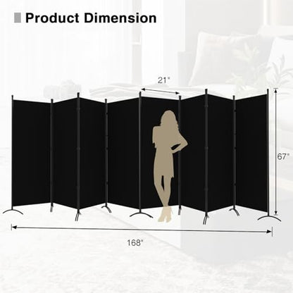 Room Divider-Folding Privacy Screens, 6 ft Partition Room Dividers Wall for Separation, Home, Office, Classroom, Studio (Black, 8 Panel) - color: Black, size: 8 Panel