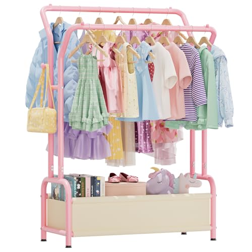 Kids Clothing Racks for Hanging Clothes Toddler Dress Up Rack Double Rods | Dress up Storage Portable Baby Closet for Dresses Child-Friendly Costume Garment Rack for Ages 3-8 Bedroom Playroom,Pink - color: PINK