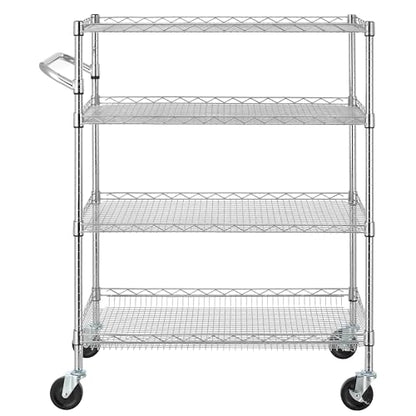 Finnhomy 4 Tier Heavy Duty Commercial Grade Rolling Cart with Handle Bar, Metal Wire Utility Cart with Wheels, Kitchen Service Trolley on Wheels, Shelf Size 18" D x 36" W, NSF, Chrome - size: 36"L x 18"W x 46.4"H-4 Tier, style: Chrome Cart