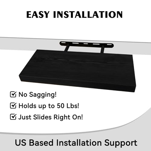 BGMG Wood Floating Shelves 18 inch,Black Floating Shelves,Solid Wood Wall Shelves for Bathroom Living Room Bedroom Kitchen Farmhouse Set of 2-18x 6.7 x1.25 inch - color: Black, size: 18 inch
