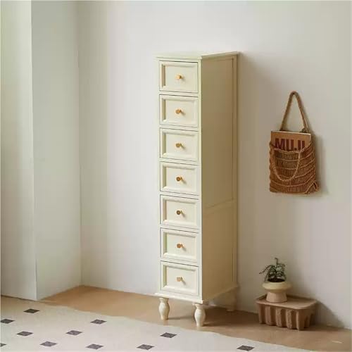 Narrow Bedside Table Tall Skinny Vertical Chest of Drawers Wood Storage Cabinet Small Nightstand Side Table for Living Room Long Lasting - color: Beige, size: 134 cm