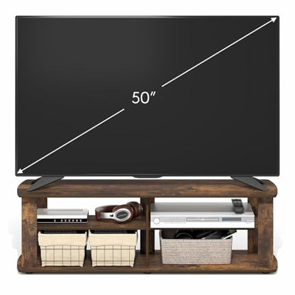Furinno Nelly TV Stand, 3-Tier Entertainment Center with Open Shelves Storage, TV Console for TV up to 50 Inch, Soft Edges, for Living Room, Bedroom, Amber Pine - color: Amber Pine