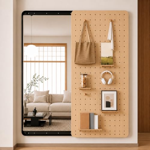 Full Length Mirror with A Pegboard, Sliding Mirror with Storage | Wall Mounted Mirror For Entryways, Bedrooms, Walk-in Closets, And Home Offices - color: B